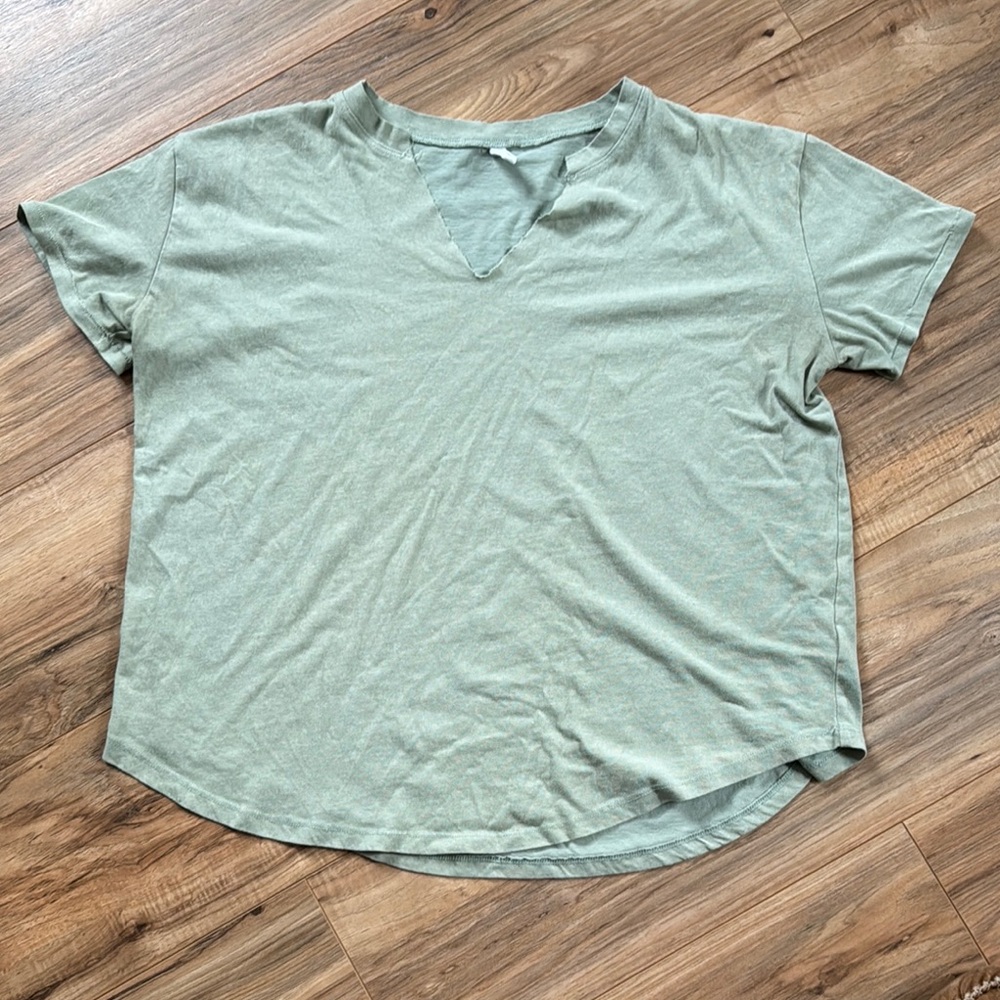 Green V-Neck Women's Top
